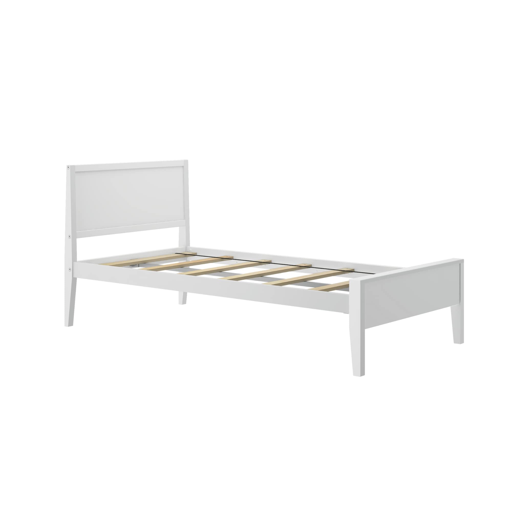 Max & Lily Twin Bed, Solid Wood Twin Bed Frame with Panel Headboard, Kids Twin Bed with Wood Slat Support, No Box Spring Needed, White