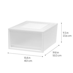 IRIS USA 34 Qt. Plastic Drawer Storage Organizer Stacking Drawers, 4-Pack, Stackable Unit with Sliding Drawer for Clothes Bedroom Kitchen Under Sink Pantry Craft Room Bathroom Dorm Office, White