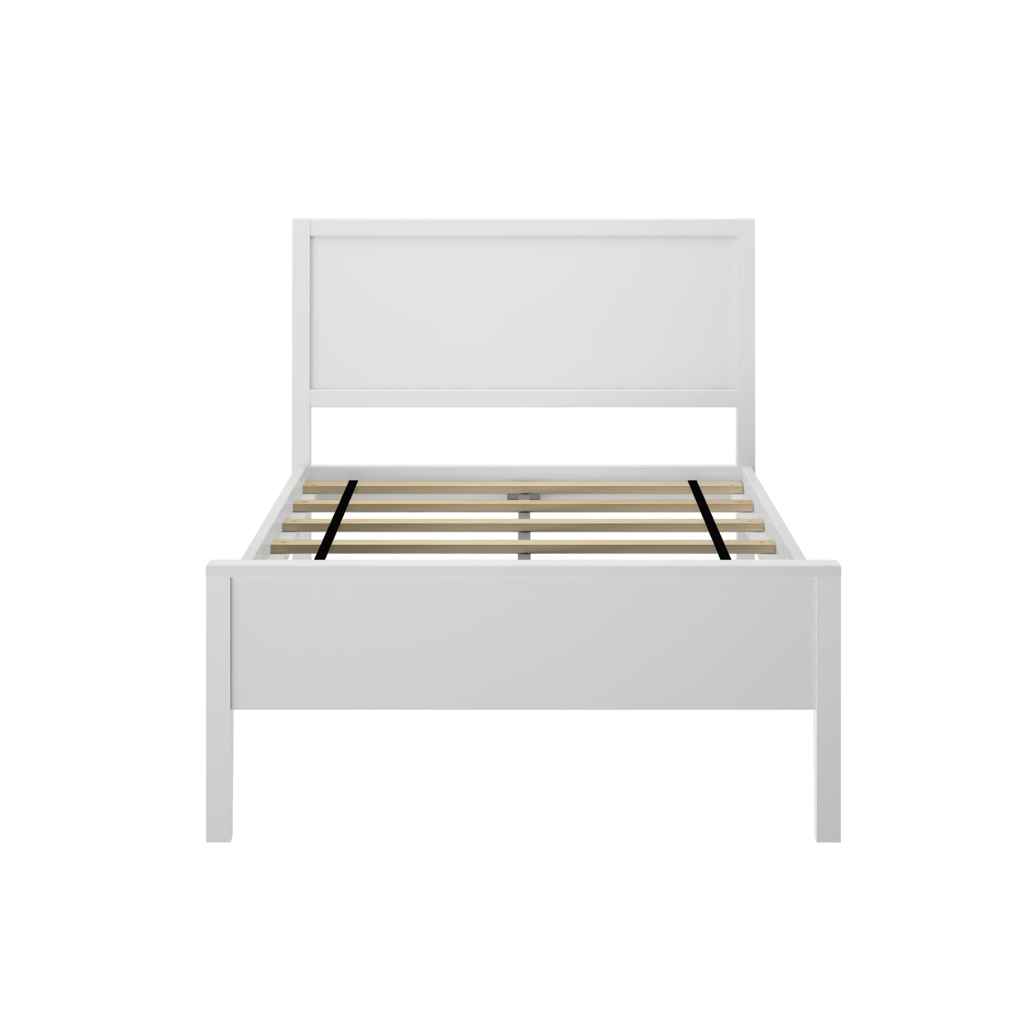 Max & Lily Twin Bed, Solid Wood Twin Bed Frame with Panel Headboard, Kids Twin Bed with Wood Slat Support, No Box Spring Needed, White