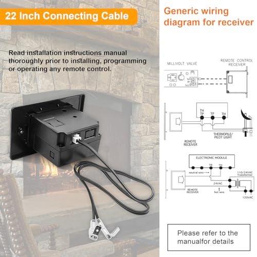 DEEKOOLGas Fireplace Remote Control Kit for Millivolt Gas Valve Fireplaces and Stoves, LCD Fireplace Remote with Thermostatic & On/Off Controls & Receiver, Compatible with Skytech, Without Batteries