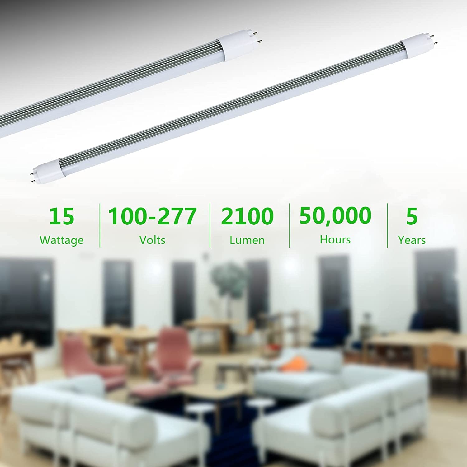 Xapolu 3FT T8 T12 LED Tube Light 15W 2100lm(26W Eqv.), 36 inch 4000K Cool White LED Light Bulb, F30T8/F30T12 Fluorescent Replacement, Ballast Compatible or Bypass, Dual-Ended, UL&DLC Listed(1pcs)