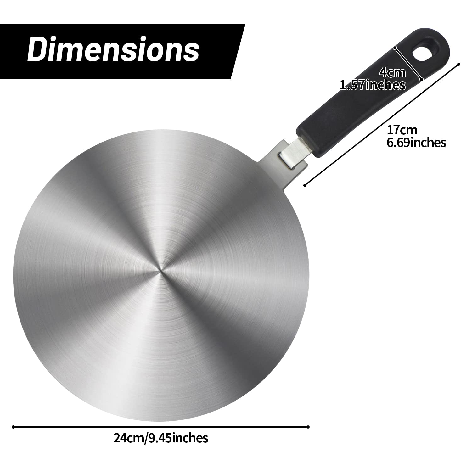 Induction Plate Adapter for Glass Cooktop Heat Diffuser for Electric Gas Glass Stove with Detachable Handle, 9.45 Inches