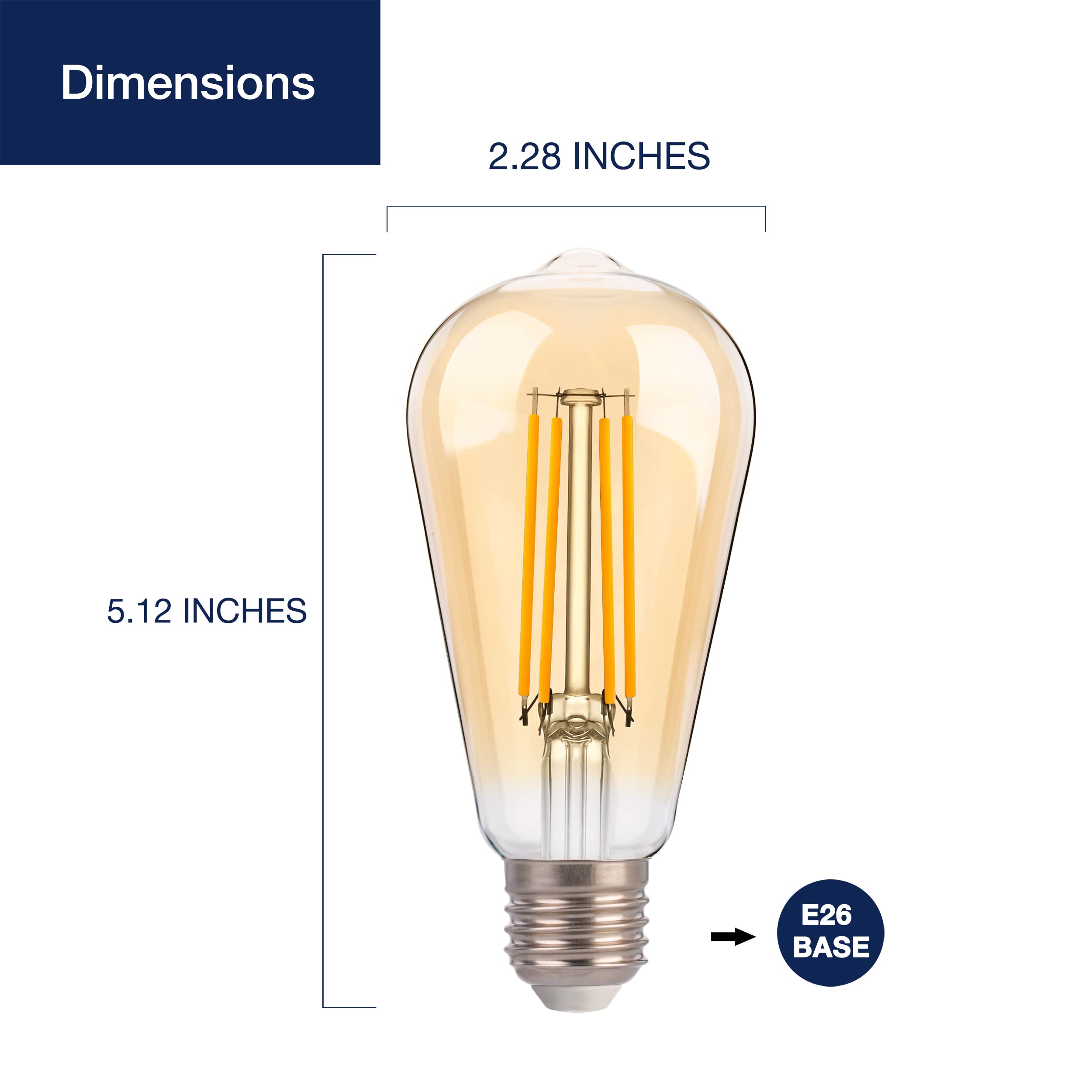 FLSNT LED Edison Bulbs 100W Equivalent, ST19 Dimmable Vintage LED Light Bulbs, 2450K Warm White, 8W, 900LM, E26 Base, Amber Glass, 6 Pack