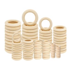 100 pcs unfinished natural wooden rings for crafts, wood rings for diy, pendant connectors, jewelry making, macrame supplies