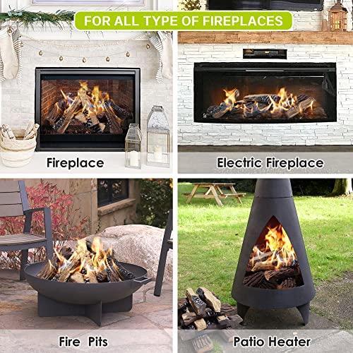 Large Gas Fireplace Logs, Set of 10 Ceramic Logs for Gas Fireplace, Artificial Realistic Firewood Logs, Indoor Outdoor Gas Logs for Fireplace Firepit, Ventless & Vent Free