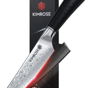 KIMROSE Damascus Utility Knife - 5 inch - 67 Layers 10Cr15CoMoV Alloy Steel - Black G10 Handle - Razor Sharp Kitchen Knife - Petty Knife, Paring - Magnetic Sheath - Gift Box