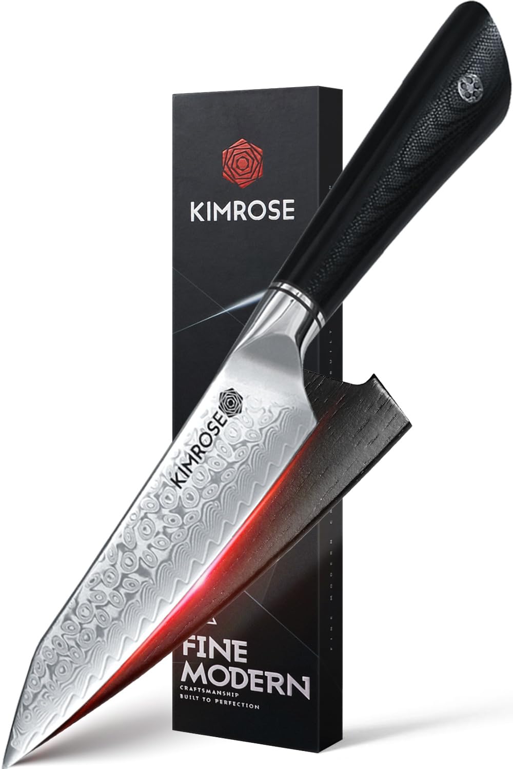 KIMROSE Damascus Utility Knife - 5 inch - 67 Layers 10Cr15CoMoV Alloy Steel - Black G10 Handle - Razor Sharp Kitchen Knife - Petty Knife, Paring - Magnetic Sheath - Gift Box