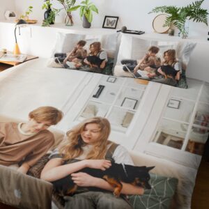 Personalized Custom Bedding Set with Picture, Text, Logo, 1 Duvet Cover 2 Pillowcases Trio, Customized Different Sizes, Suitable for Kids, Birthday, Christmas, Valentine's Day, Special Festival Gift