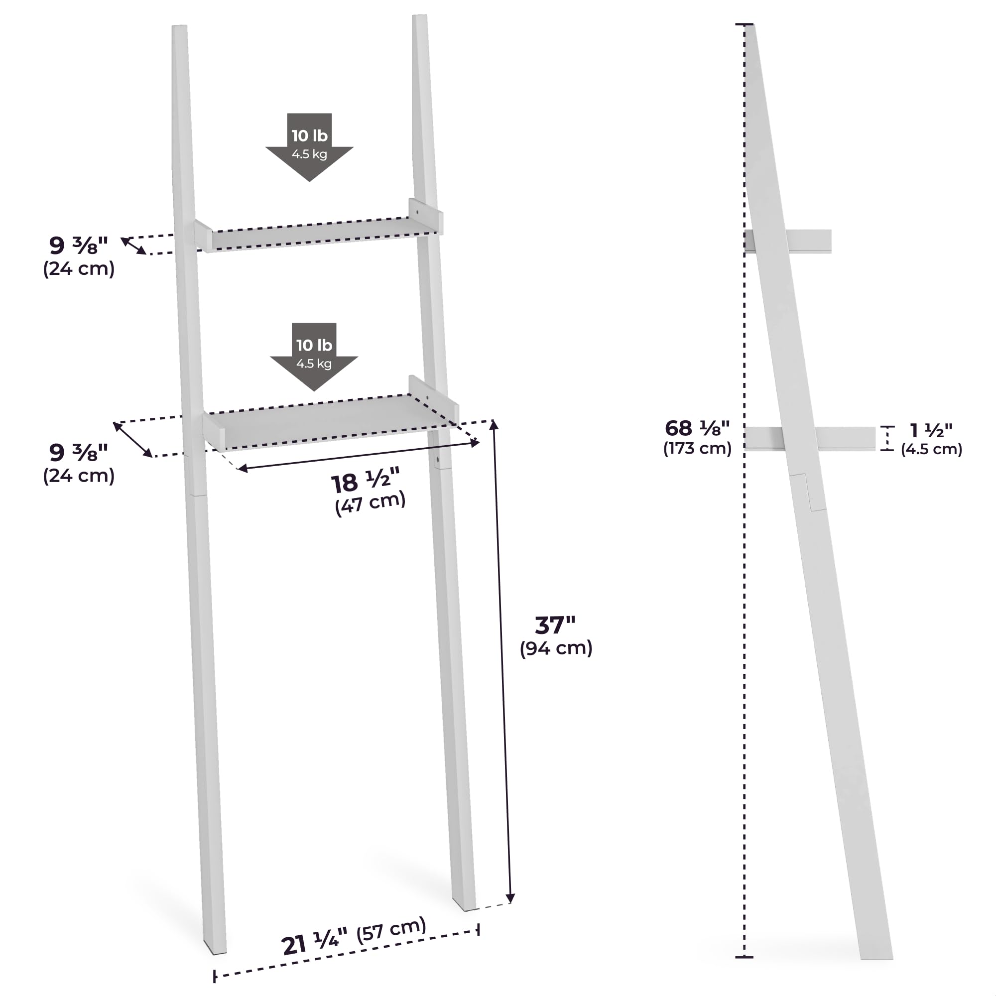 Ballucci Over The Toilet Storage Shelf, 2-Tier Over Toilet Bathroom Organizer, Bath Towel Rack and Behind Toilet Organizer Leaning Shelf, Modern Bathroom Decor Ladder Shelves, White