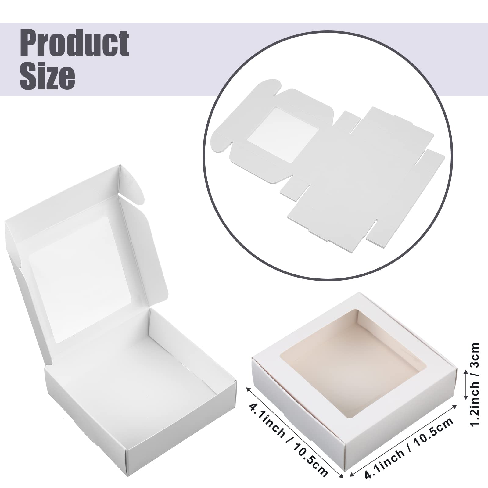 Zonon 30 Pcs Soap Boxes for Homemade Soap Boxes Packaging Small Gift Box Mini Kraft Treat Boxes with Window Present Packaging Box for Bakery Candy Soap Making,4.13 x 4.13 x 1.18 Inch (White)