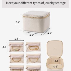 Vlando Small Jewelry Box Organizer,Travel Jewelry Storage with 6 Velvet Jewelry Zipper Pockets,Travel Jewelry Case Christmas Gifts Birthday Gifts for Women Girls (White)