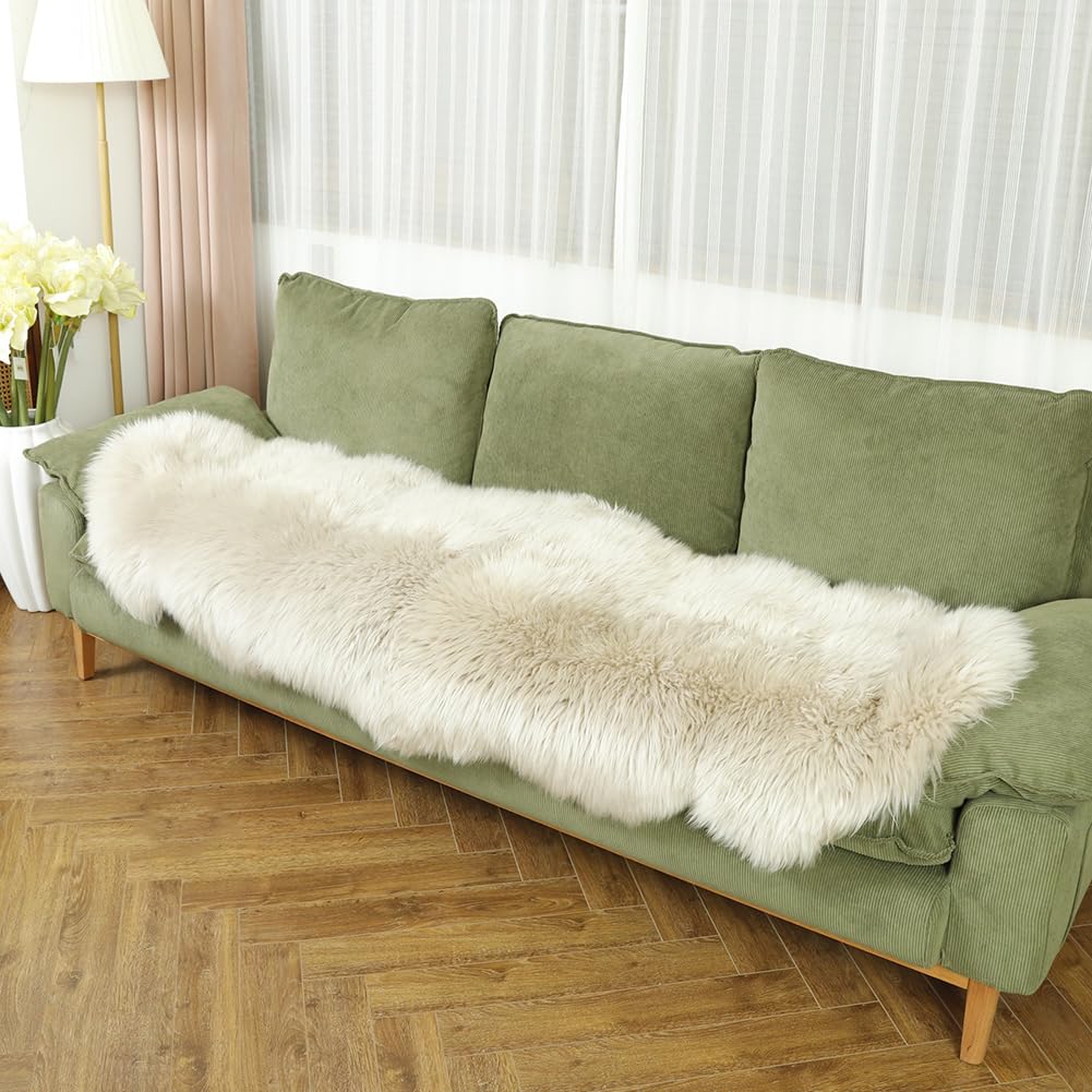 LLB Genuine Sheepskin Area Rug Wool Rug Fur Carpet Fluffy Shaggy Fur Rug for Living Room Kids Bedroom Real Sheepskin Throw Lambskin Rugs Sofa Mat Chair Seat Covers (Cream Brown, 2 x 6 ft Sheepskin)