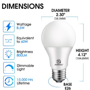 E ENERGETIC LIGHTING Dimmable LED Light Bulbs, 60W Equivalent 5000K Daylight, 8.5W 800 Lumens, E26 LED Bulb 60 Watt Dimmable, UL/ETL Listed, 12 Packs