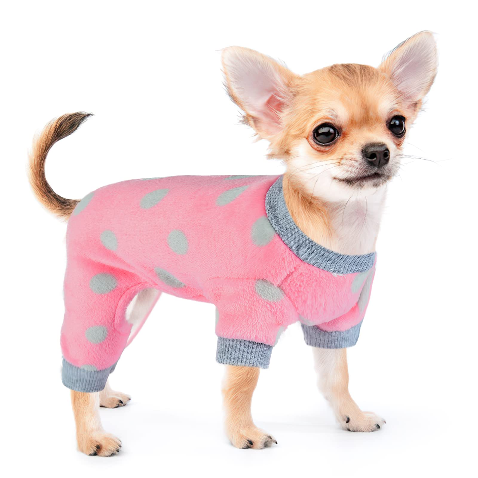 Dog Pajamas for Small Dogs Girl Boy Winter Onesies Pjs Cold Weather Puppy 4 Legged Sweater Clothes for Chihuahua Yorkie Teacup Jumpsuit Cute Pet Outfits Apparel Coats (Small, Polka Dot)