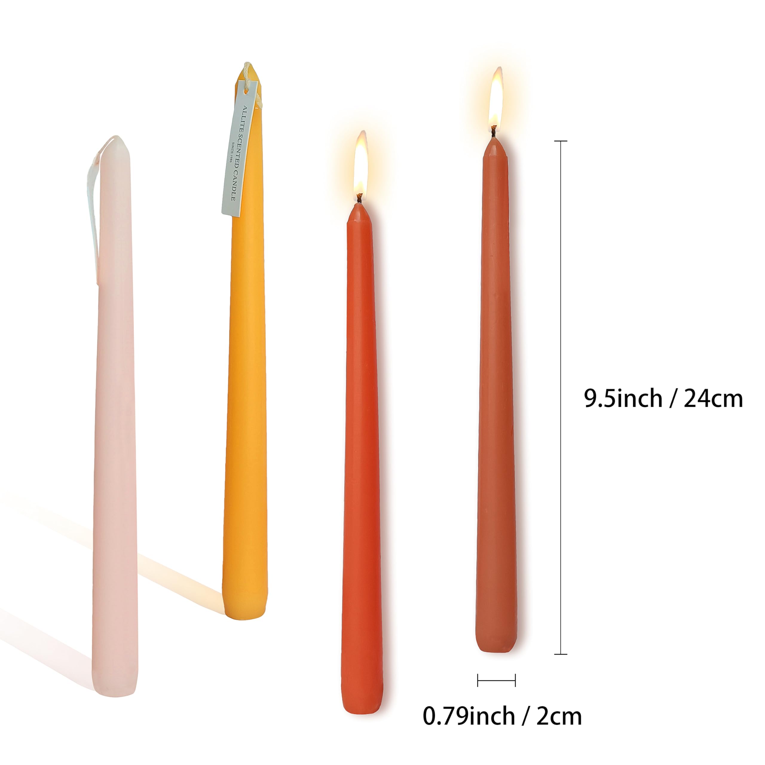 Orange Taper Candles 9.5inches Candle Sticks Long Candle Set of 4 - Smokeless Orange Scented Tapered Candle for Wedding Party Christmas Home Decoration