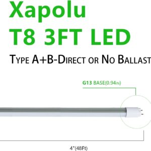 Xapolu 3FT T8 T12 LED Tube Light 15W 2100lm(26W Eqv.), 36 inch 4000K Cool White LED Light Bulb, F30T8/F30T12 Fluorescent Replacement, Ballast Compatible or Bypass, Dual-Ended, UL&DLC Listed(1pcs)