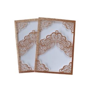 20sets 5.1x7.3 Inch Blank Rose Gold Laser Cut Floral Crown Pocket Quinceanera Invitation Cards with Envelopes for Birthday Bridal Shower Quince Invite Party Dinner (Champagne)