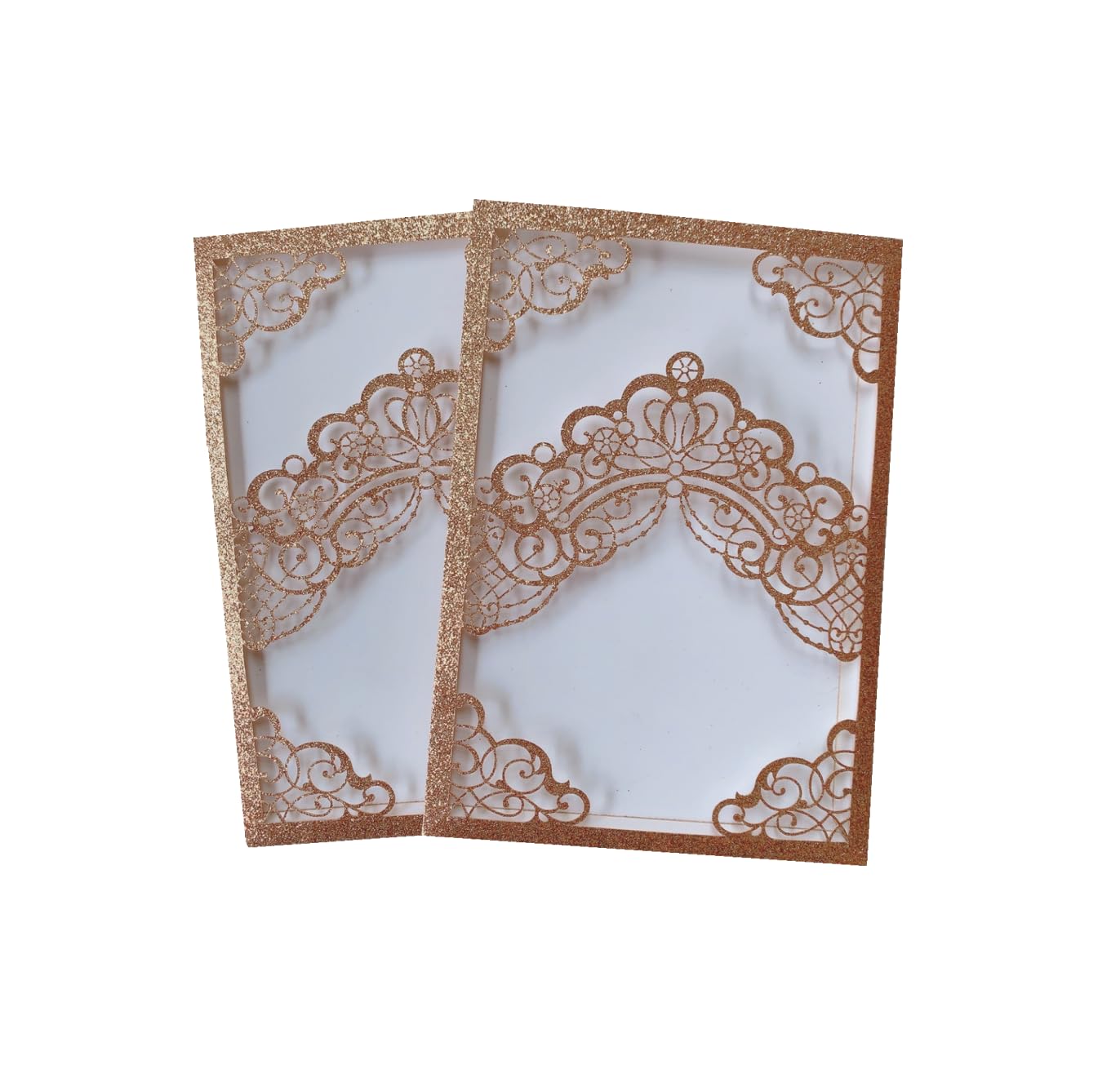 20sets 5.1x7.3 Inch Blank Rose Gold Laser Cut Floral Crown Pocket Quinceanera Invitation Cards with Envelopes for Birthday Bridal Shower Quince Invite Party Dinner (Champagne)