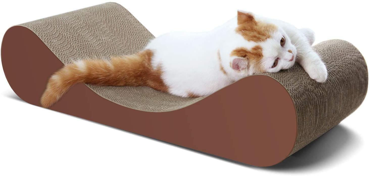 FluffyDream Cat Scratcher Cardboard, Scratching Pad House Bed Furniture Protector, Infinity Shape, Curved (Brown, Bone)