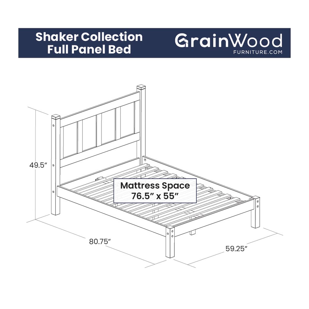 Grain Wood Furniture Shaker Solid Wood Panel Platform Bed, Full Size, Cherry