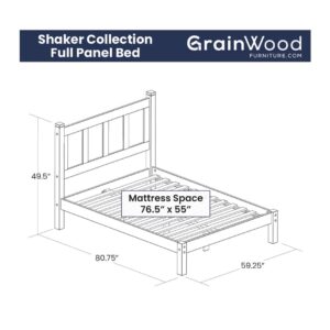 Grain Wood Furniture Shaker Solid Wood Panel Platform Bed, Full Size, Cherry