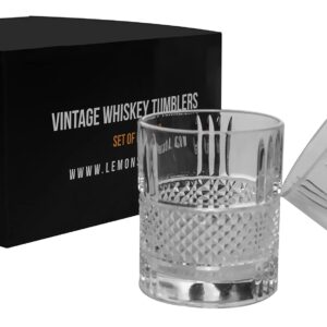 LEMONSODA Premium Double Rocks Vintage Whiskey Tumblers - Uniquely Designed Vintage Style Glass - Gifts for Whiskey Lovers/Men/Dads/Husbands (Set of 4)