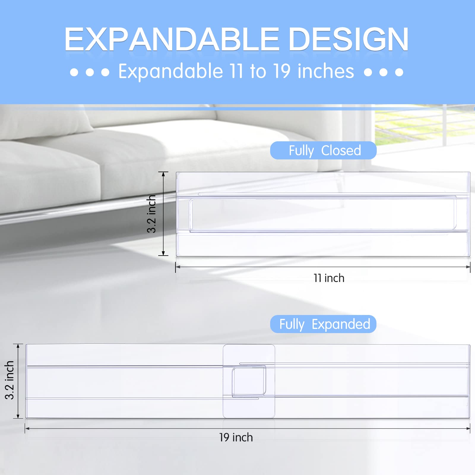 Marsui 18 Pack Clear Drawer Dividers Organizer 3.2" High Adjustable Expandable from 11-19" Plastic acrylic Drawers Separators for Dresser Organizer Bedroom Clothing Office Storage Kitchen Utensils