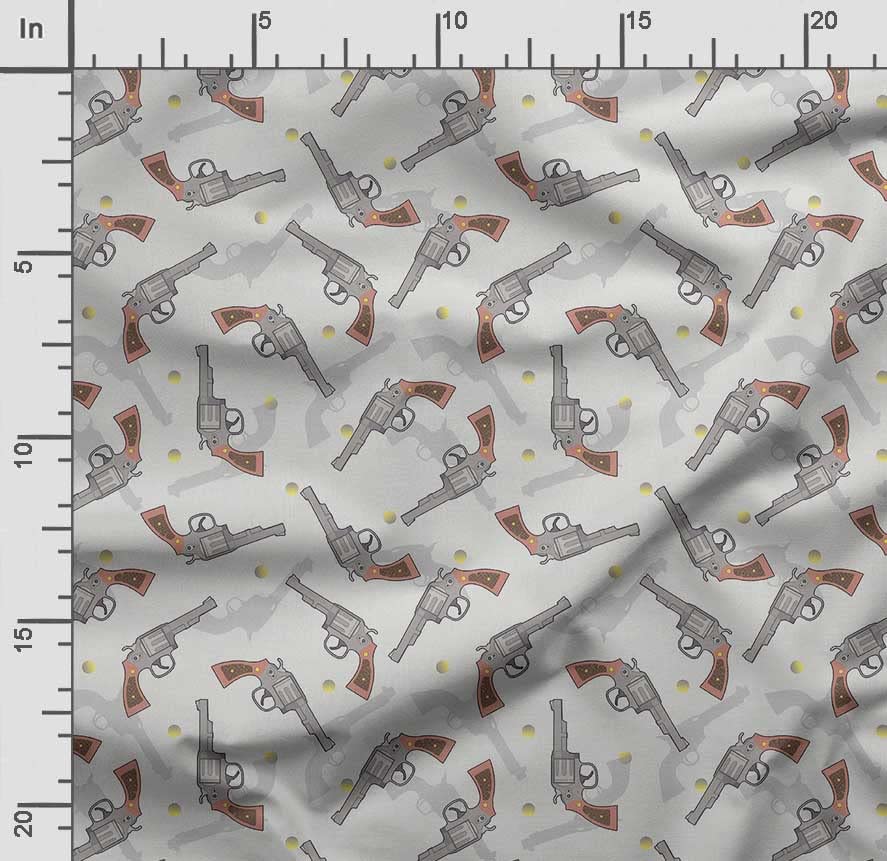 Soimoi Light Gray Cotton Cambric Fabric Dot & Pistol Gun Weapon Fabric Prints by Yard 42 Inch Wide