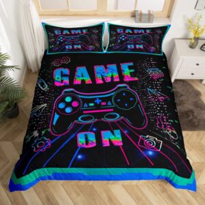 gaming bedding set full size for kids boys gamer room decor gaming comforter cover set teens bedroom microfiber soft video game controller gamepad blue green bed duvet cover set with 2 pillowcase