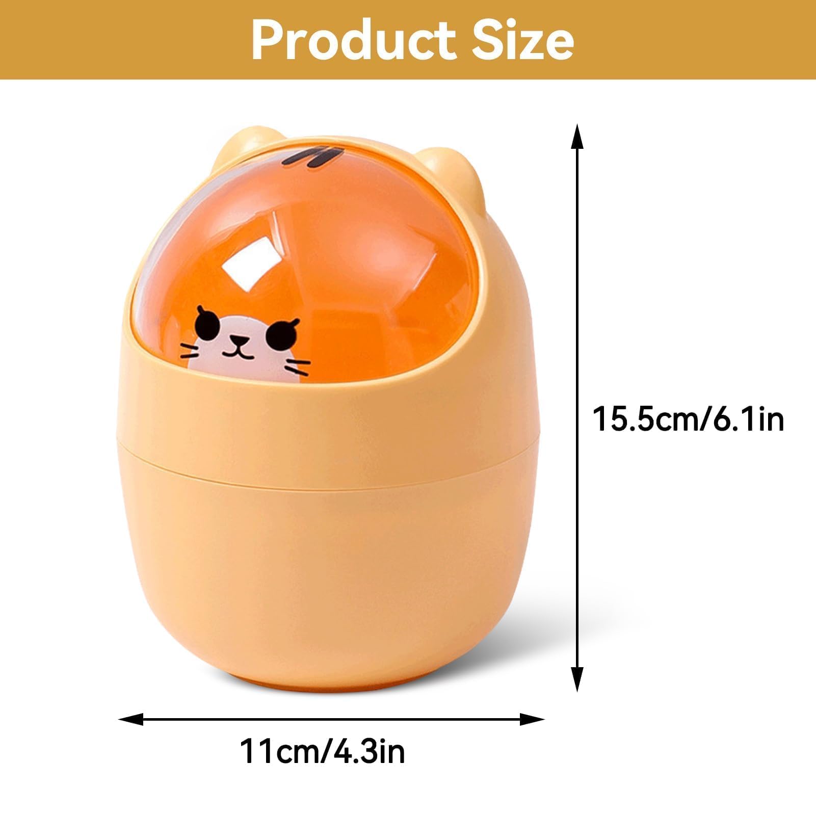 Cute Mini Desktop Trash Can, Cartoon Cat Animal Shape Waste Paper Bin with Swing Lid Mini Countertop Trash Can Small Garbage Can(Yellow)