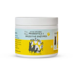 sixteen pawz probiotics, prebiotics, & digestive enzymes for dogs| limited ingredients| organic |digestive support |allergy relief |immune support| reduces inflammation| diarrhea & gas relief