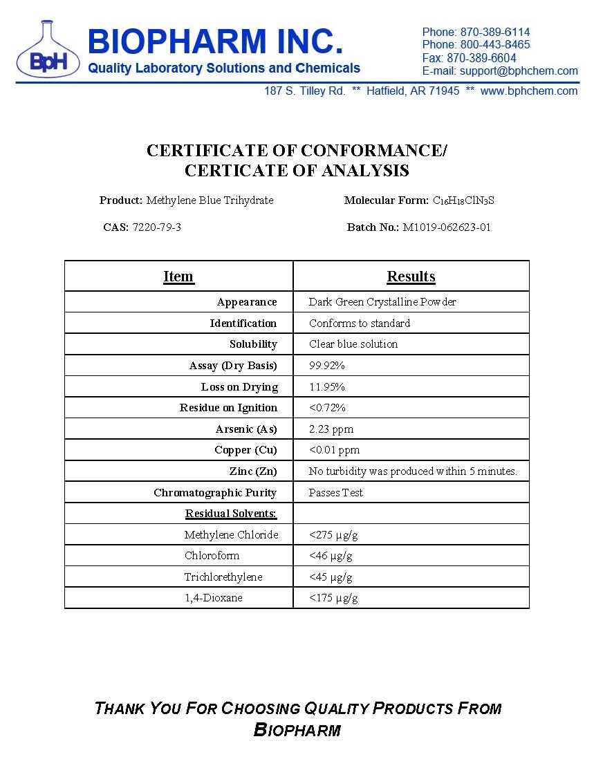 Methylene Blue, 1% USP (Pharmaceutical) Grade: 2×50 mL Twin Pack Glass: 3rd Party Tested