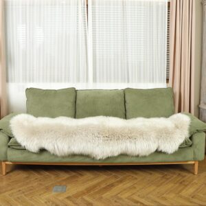 LLB Genuine Sheepskin Area Rug Wool Rug Fur Carpet Fluffy Shaggy Fur Rug for Living Room Kids Bedroom Real Sheepskin Throw Lambskin Rugs Sofa Mat Chair Seat Covers (Cream Brown, 2 x 6 ft Sheepskin)