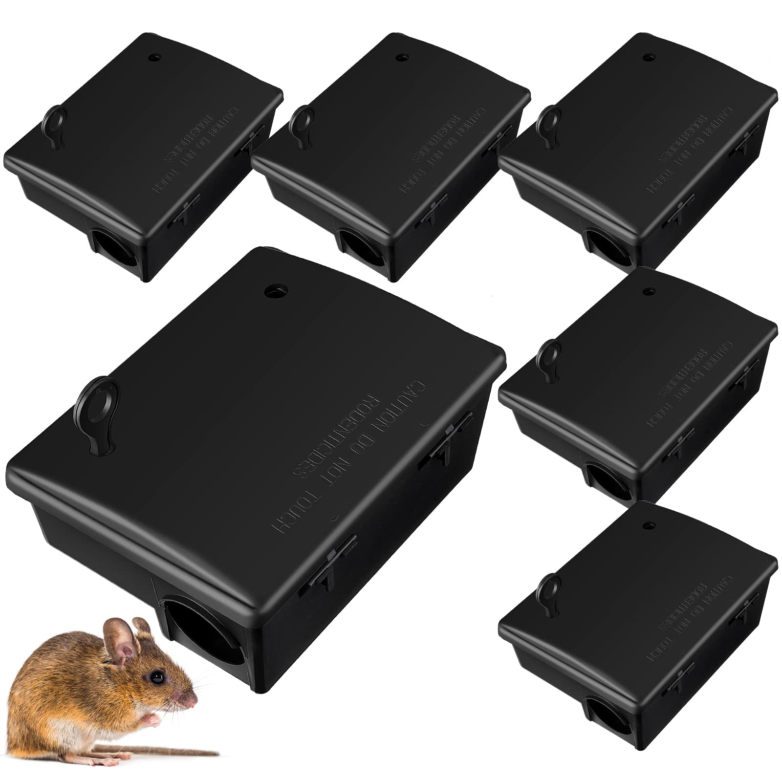 6 Pack Rat Bait Stations Large Rodent Bait Station with Key Reusable Mouse Bait Stations Mice Bait Blocks Heavy Duty Bait Boxes for Outdoor Rodents Mice Bait Blocks, Bait Not Included (Black)