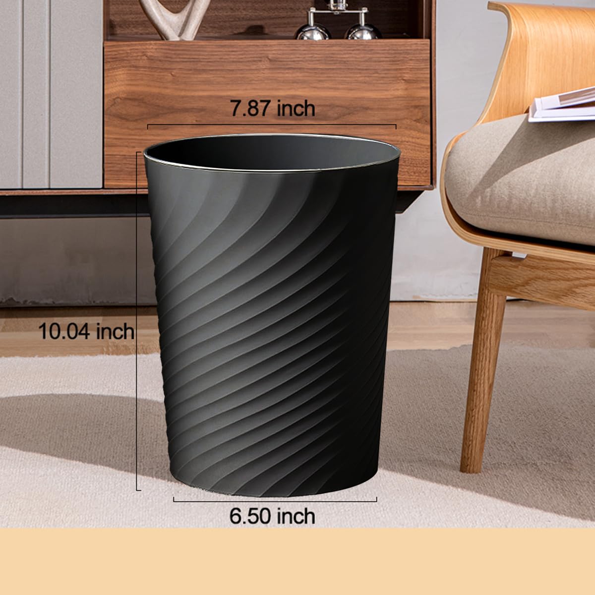 HOLTPHILI Small Bathroom Trash Can 1.8 Gallon Wastebasket Recycling Bin for Bedroom Office Kitchen (Black,2 Pack)