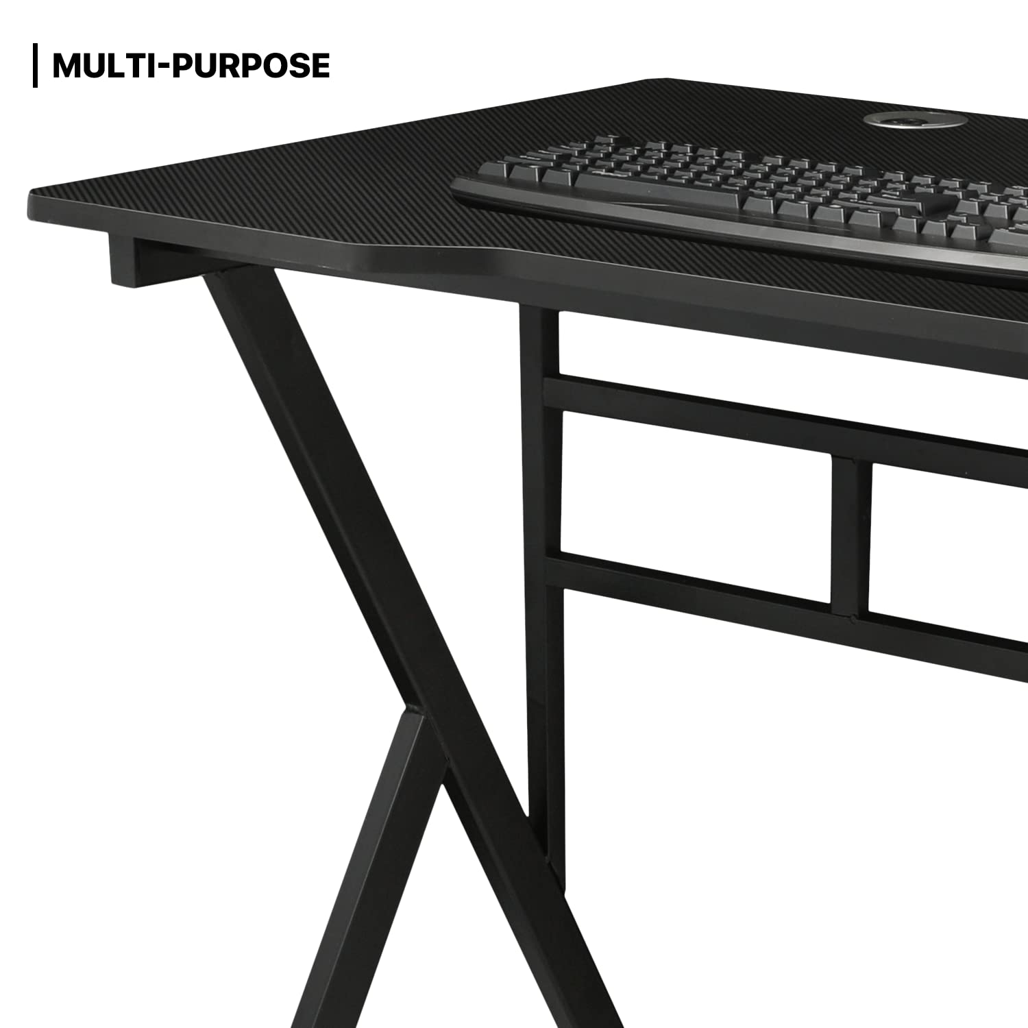 MoNiBloom Computer Desk Modern Design Home Office Gaming X-Shape Black Tabletop Simple Game Table Workstation for Corner Living Room Bedroom