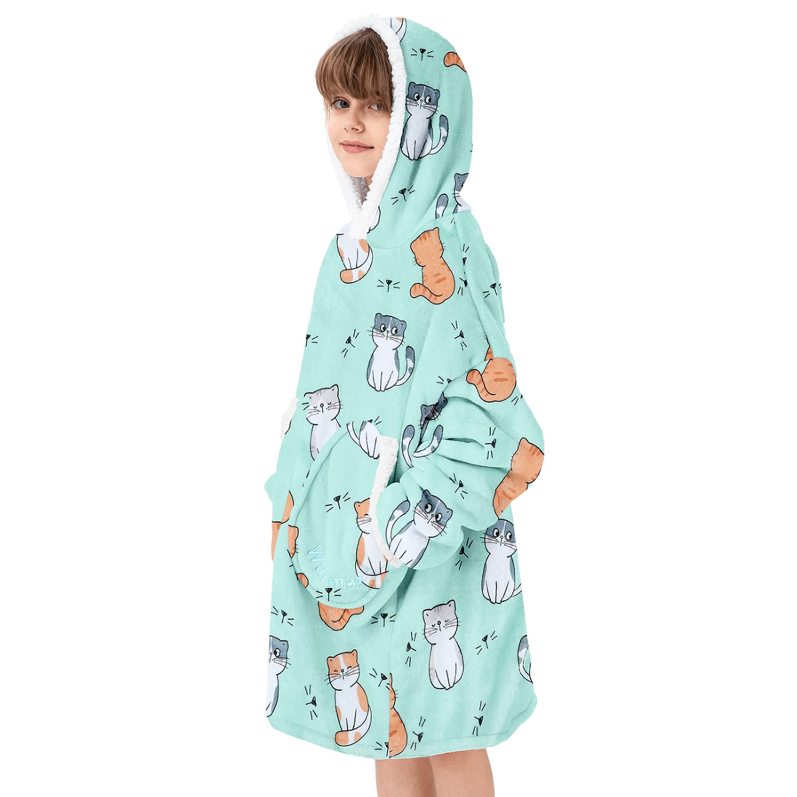 American Trends Blanket Hoodie for Girls Wearable Blanket for Kids Oversized Hoodie Sherpa Hooded Sweatshirt Kitty