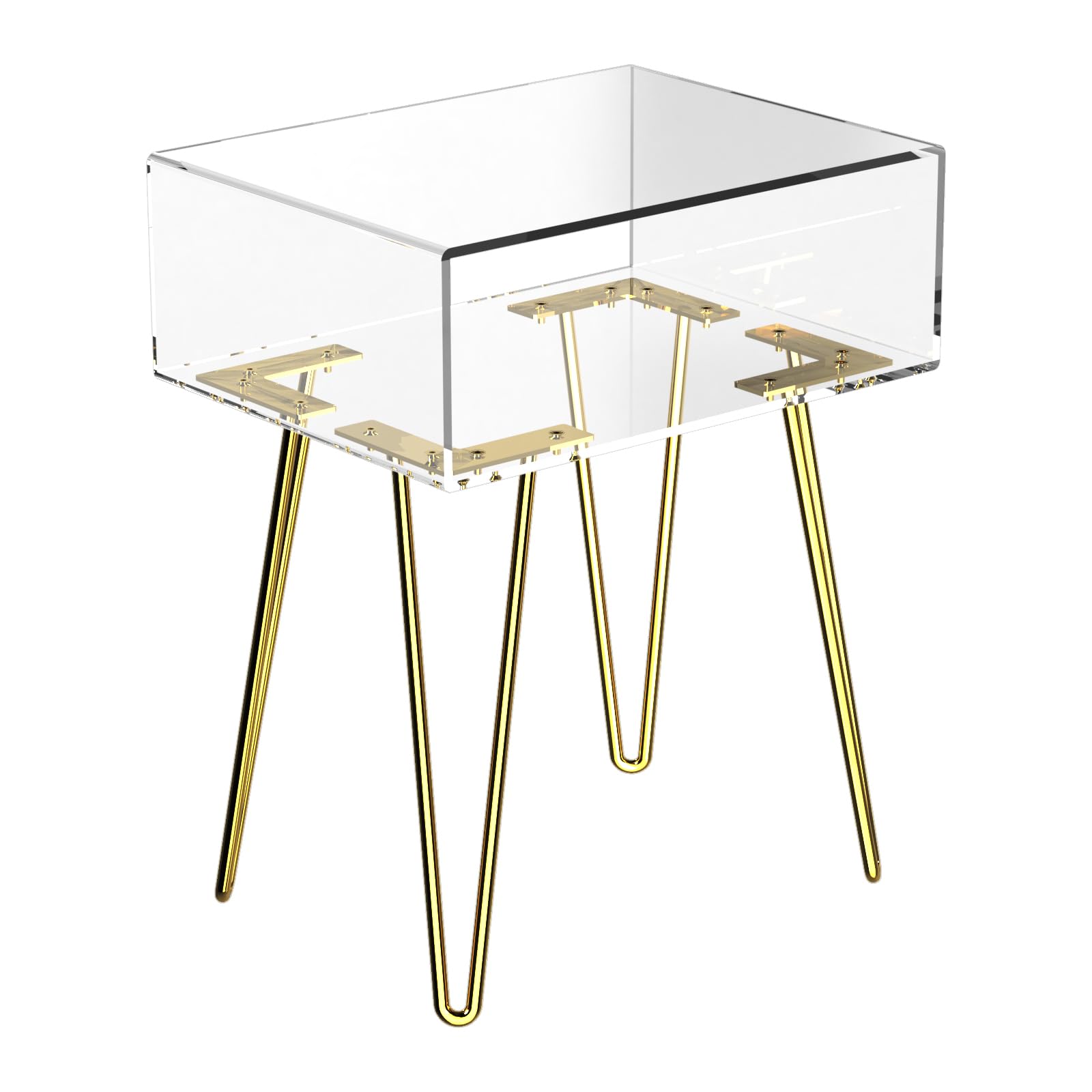 HMYHUM Small Acrylic Nightstand with Metal Legs, 15.6'' L x 11.6'' W x 19.5'' H, Bedside Table for Small Spaces for Bedroom, Easy Assembly, Modern, Clear & Gold