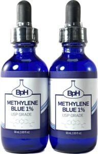 methylene blue, 1% usp (pharmaceutical) grade: 2×50 ml twin pack glass: 3rd party tested