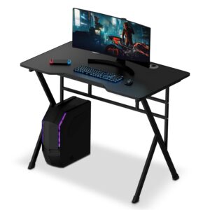 monibloom computer desk modern design home office gaming x-shape black tabletop simple game table workstation for corner living room bedroom