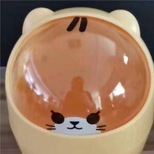 Cute Mini Desktop Trash Can, Cartoon Cat Animal Shape Waste Paper Bin with Swing Lid Mini Countertop Trash Can Small Garbage Can(Yellow)