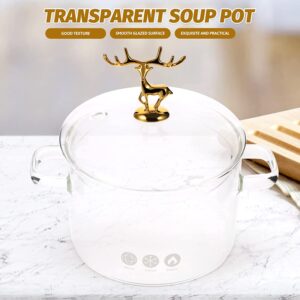 Glass Cooking Pot with Deer Cover - 1.4L/44oz Christmas Stovetop Cooking Pot with Lid Heat Resistant Glass Saucepan High Borosilicate Glass Cookware Stock Pot Simmer Pot Clear Soup Pot