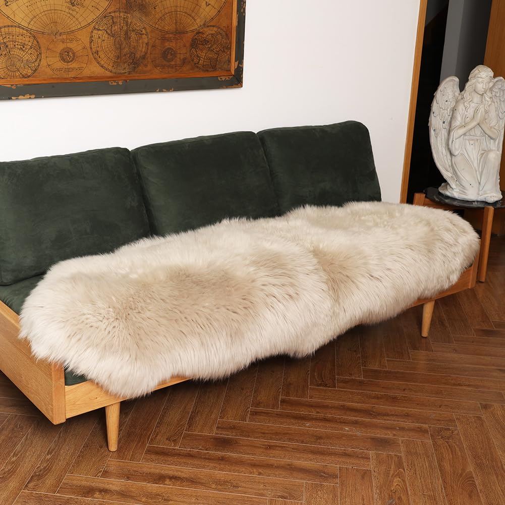 LLB Genuine Sheepskin Area Rug Wool Rug Fur Carpet Fluffy Shaggy Fur Rug for Living Room Kids Bedroom Real Sheepskin Throw Lambskin Rugs Sofa Mat Chair Seat Covers (Cream Brown, 2 x 6 ft Sheepskin)