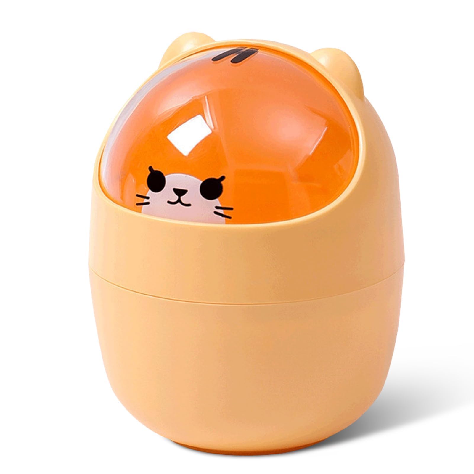 Cute Mini Desktop Trash Can, Cartoon Cat Animal Shape Waste Paper Bin with Swing Lid Mini Countertop Trash Can Small Garbage Can(Yellow)