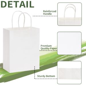 Moretoes White Paper Bags with Handles 110pcs, 8x4x10 Inch Bags, Medium Sizes Gift Bags for Small Business Shopping Retail Birthday Wedding Sacks, Party Favor Bags