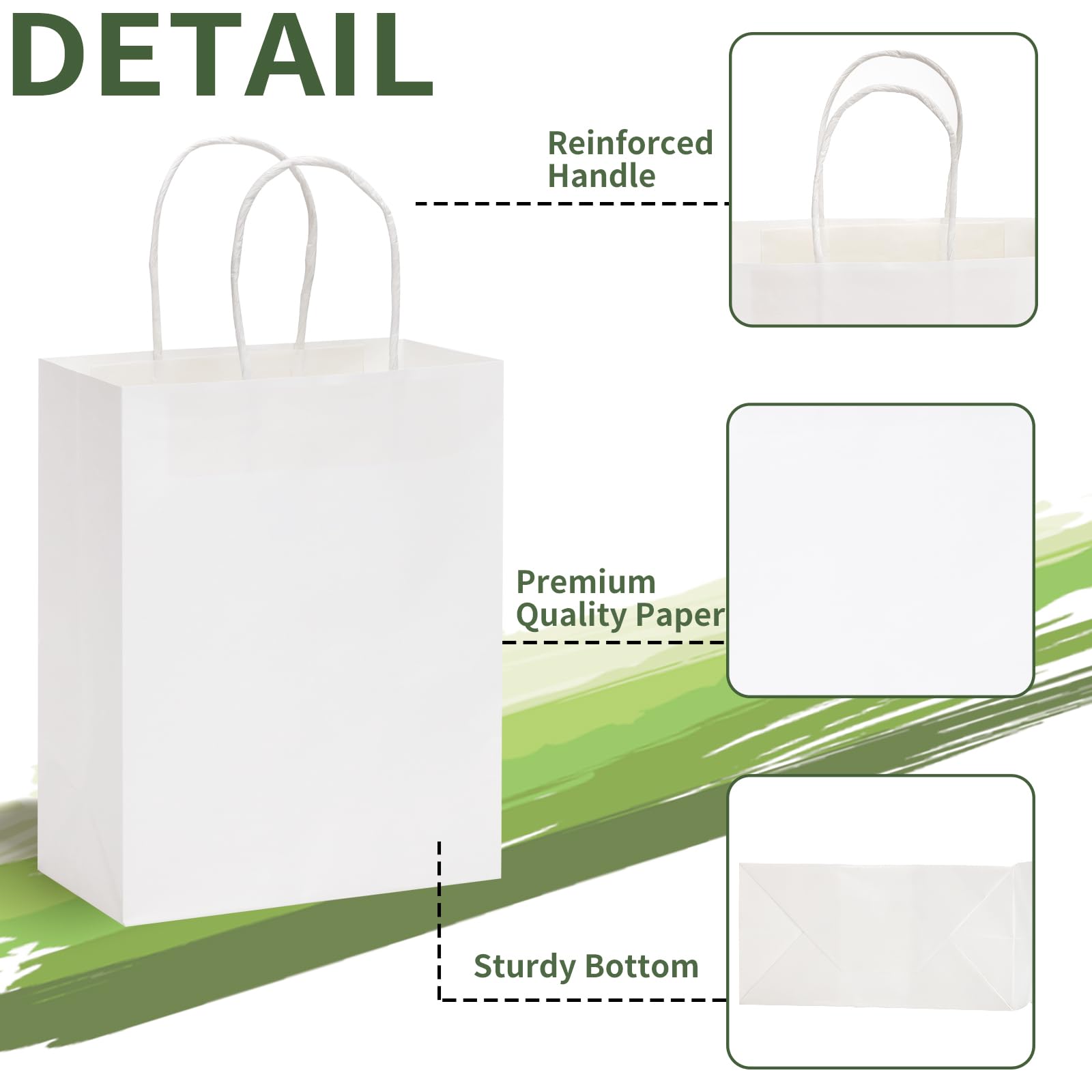 Moretoes White Paper Bags with Handles 110pcs, 8x4x10 Inch Bags, Medium Sizes Gift Bags for Small Business Shopping Retail Birthday Wedding Sacks, Party Favor Bags