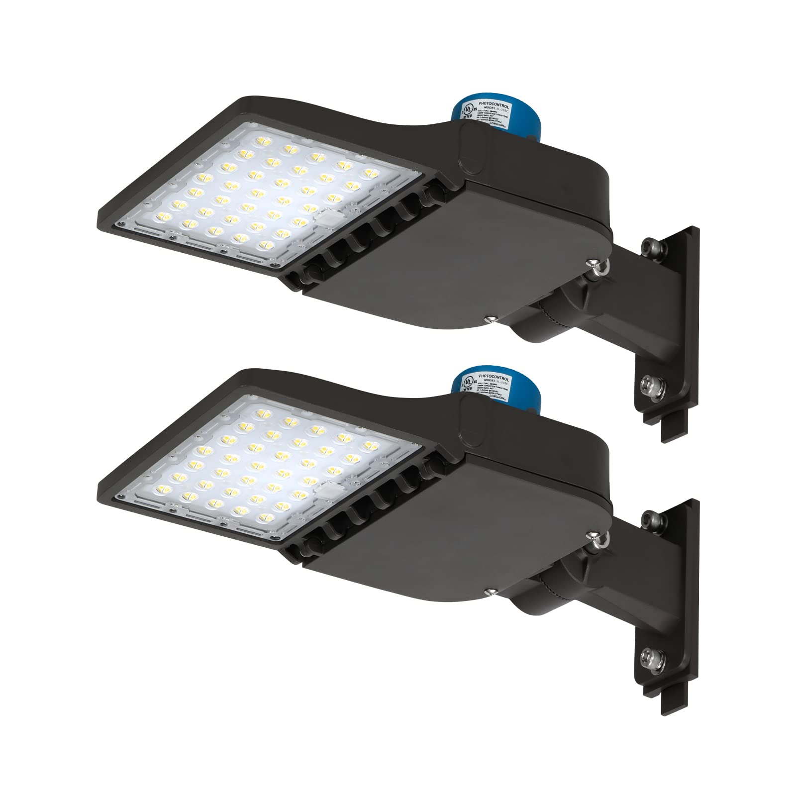 Sokply 100W LED Parking Lot Light with Photocell & Adjusted Arm Mount 14000Lum 5000K, 0-10V Dimming Outdoor LED Area Shoebox Lighting, AC100-277V / IP65 / DLC &UL-Listed(2 Pack)