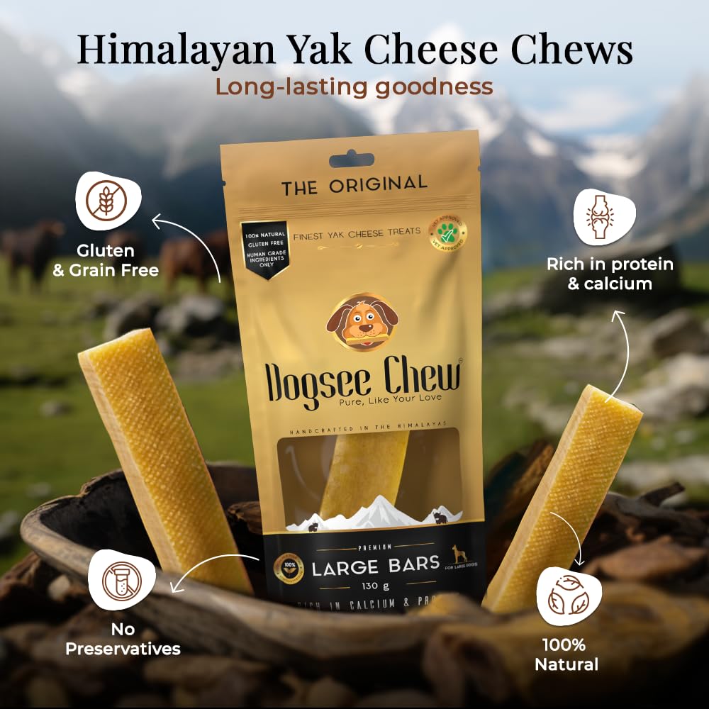 Dogsee Himalayan Yak Milk Dental Chews for Dogs Bulk Pack 3lb (Large - 12 Chews) | Made from only 3 Natural Ingredients | Tasty & Healthy Treats | Original Yak Chews for Dogs