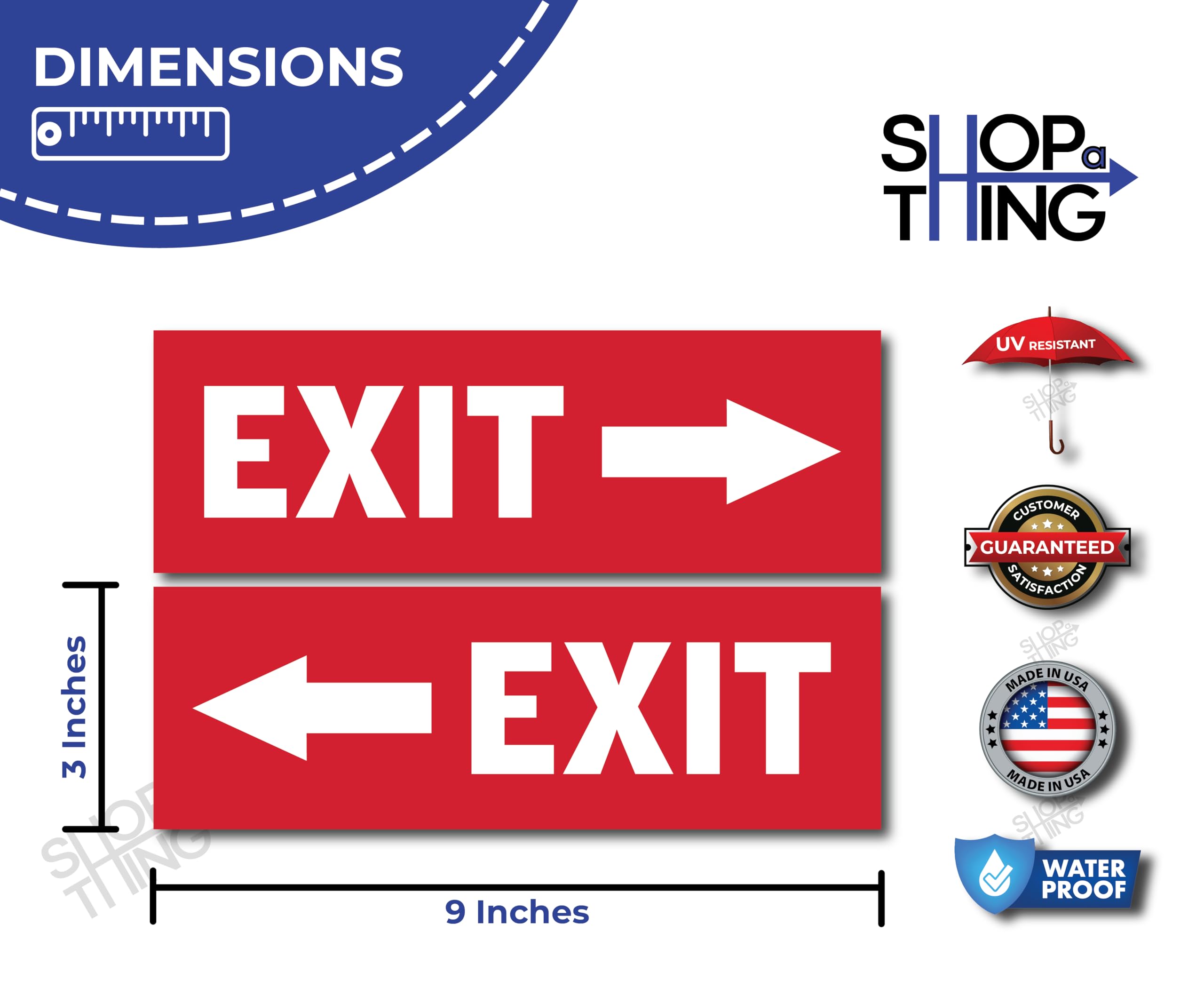 SHOP A THING – Exit Sign Sticker - Vinyl Red Exit Sign Decal for Hotels, Restaurants, Petrol Pump, and Emergency Way – Waterproof Sticker for Indoor and Outdoor Use – Decal Pack of 2 - SAT -17