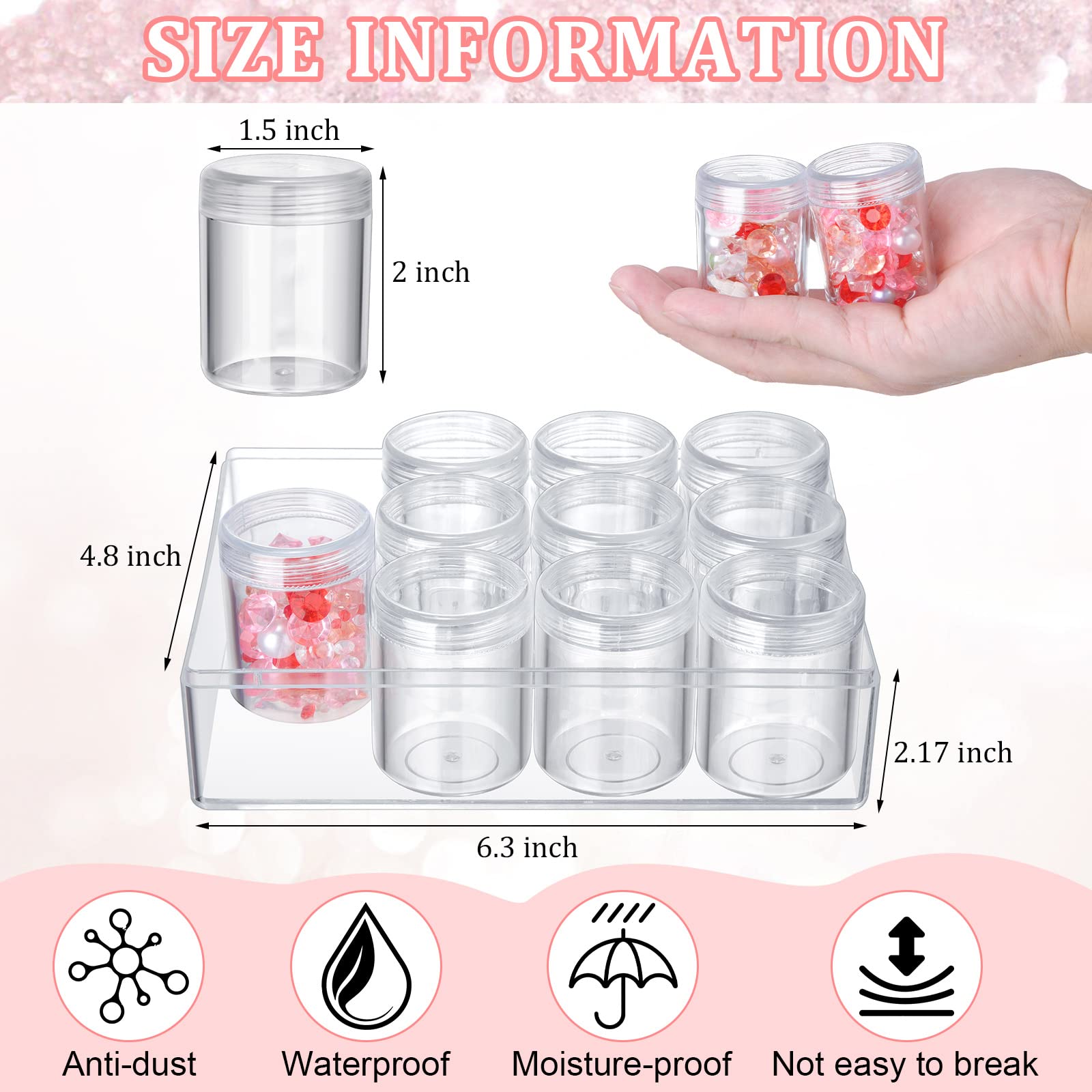 Xinnun 4 Pcs Bead Organizer Transparent Embroidery Bead Storage Containers with Lid Plastic Diamond Painting Storage for DIY Crafts Jewelry Earring Sewing Pills Nail Small Items, Clear(12 Grids)